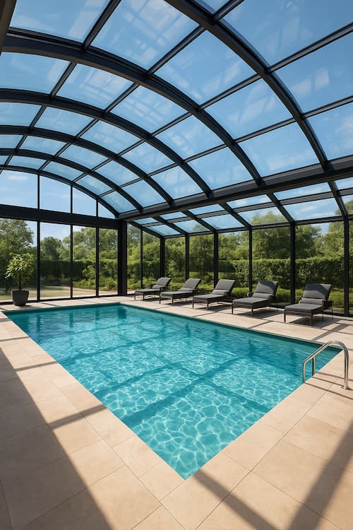 سقف متحرک شیشه ای استخر